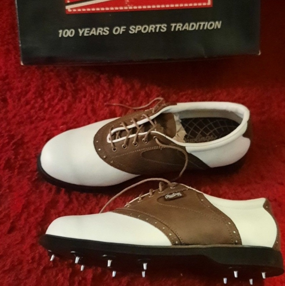 Rawlings Mens Golf Shoes, size 11 White Brown Saddle Oxford New In Box